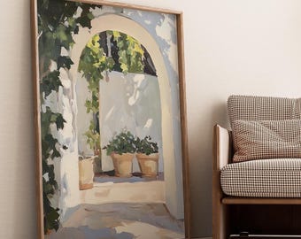 Mediterranean Archway Print: Sunlit Courtyard, Italian Villa (Digital Download)