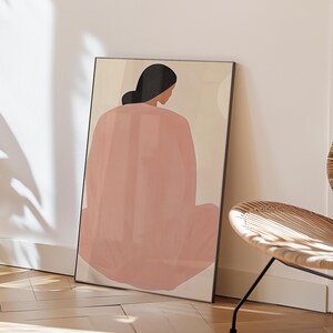 Minimalistische Frau Silhouette Kunstdruck, sanft neutraler digitaler Download für moderne Boho, Japandi oder mediterranen Dekor, feminine Wandposter