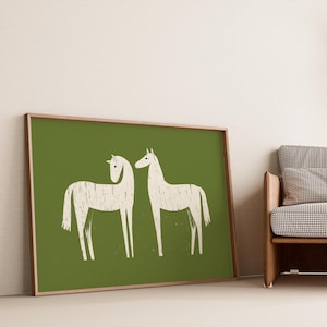Scandinavian Horse Print: Minimalist Green Nordic Art (Digital Download)