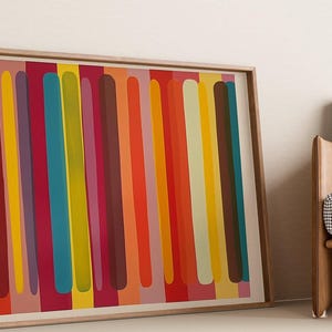 Bunt gestreifte abstrakte Kunst-Druck - moderne geometrische Wandkunst, helles Bold Dekor, digitaler Download, verschiedene Größen, Hauptdekor