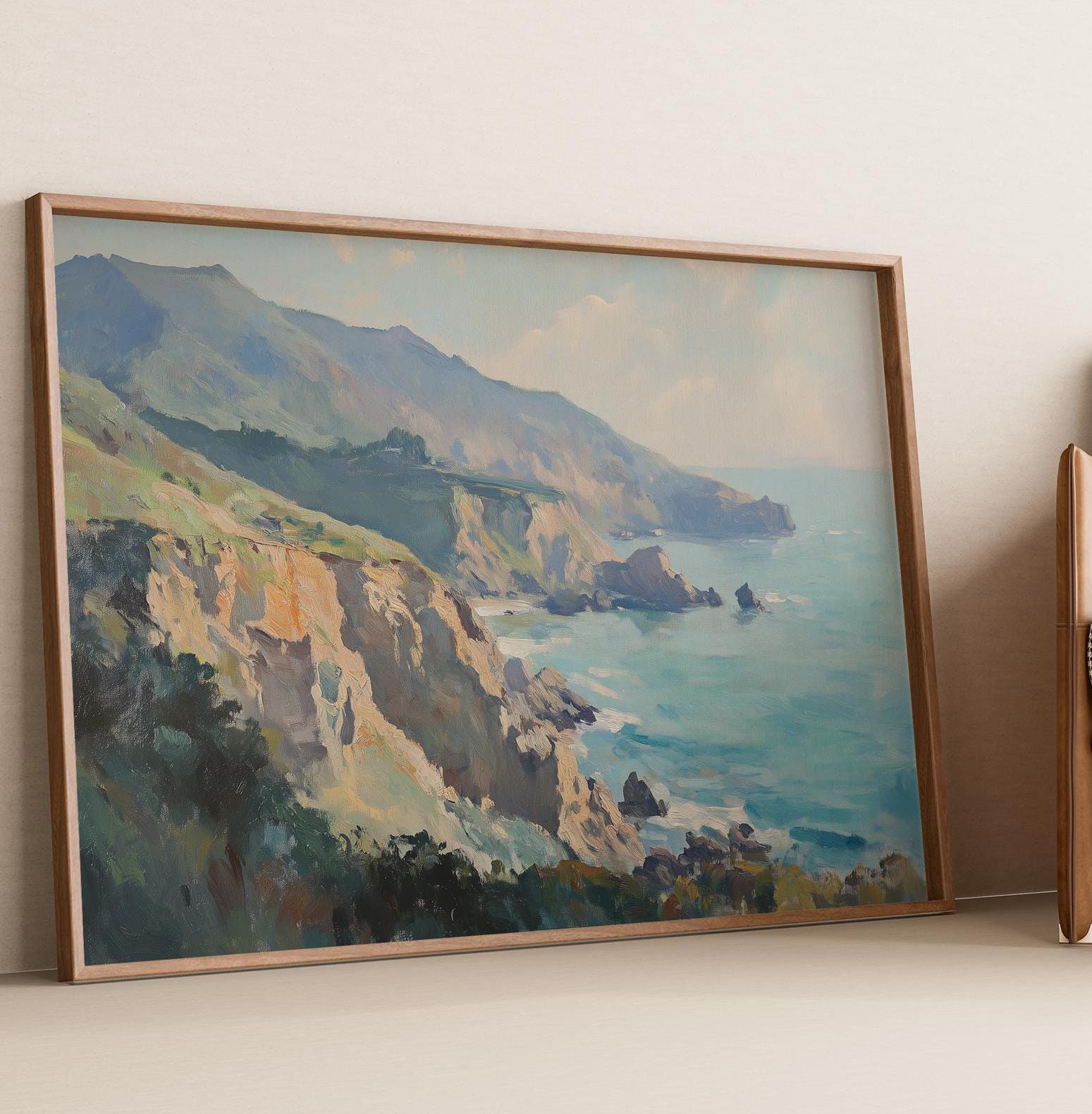 Big Sur Coastal Cliff Art Print: Modern Impressionist Ocean View (Digital Download)