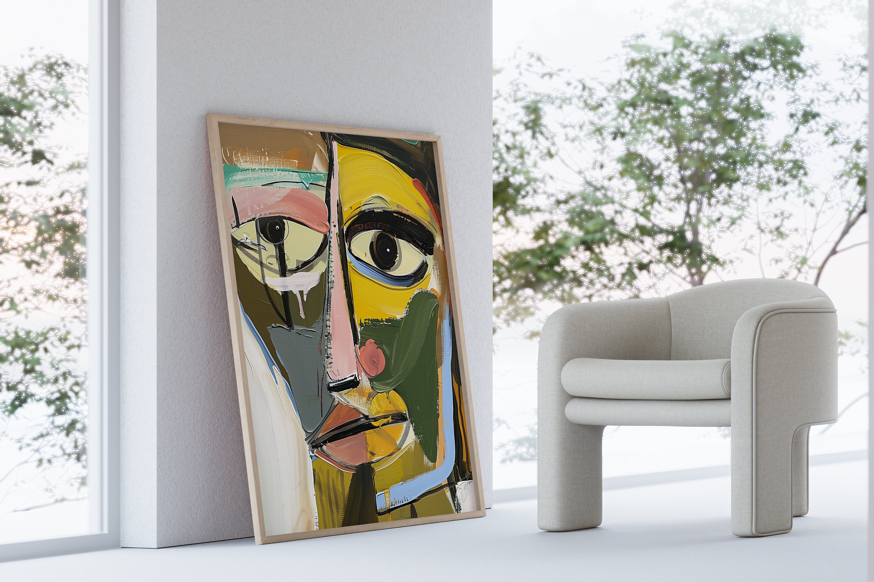 Abstract Cubist Face Art Print: Bold Colors, Modernist Portrait ...