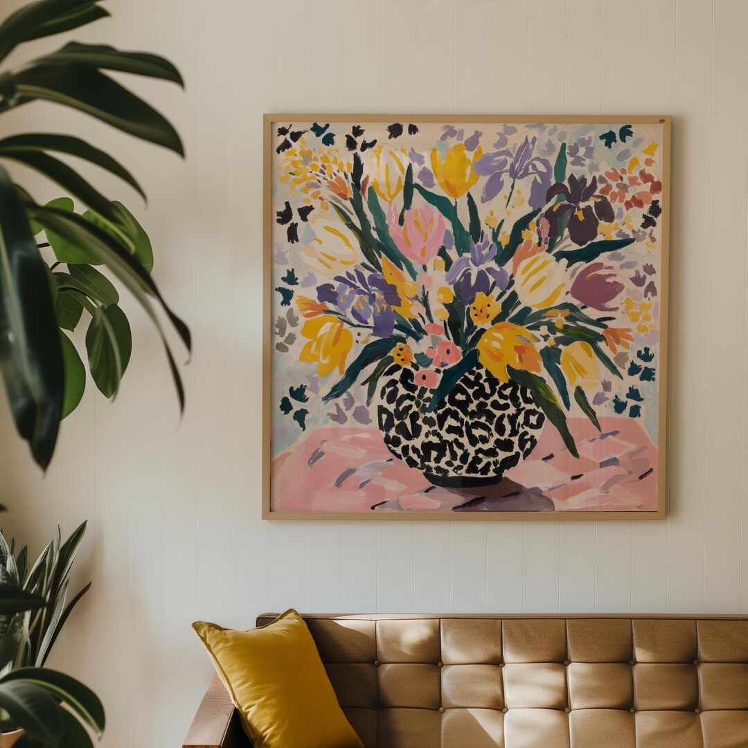 Bold Floral Art Print – Digital Download, Leopard Vase Bouquet ...