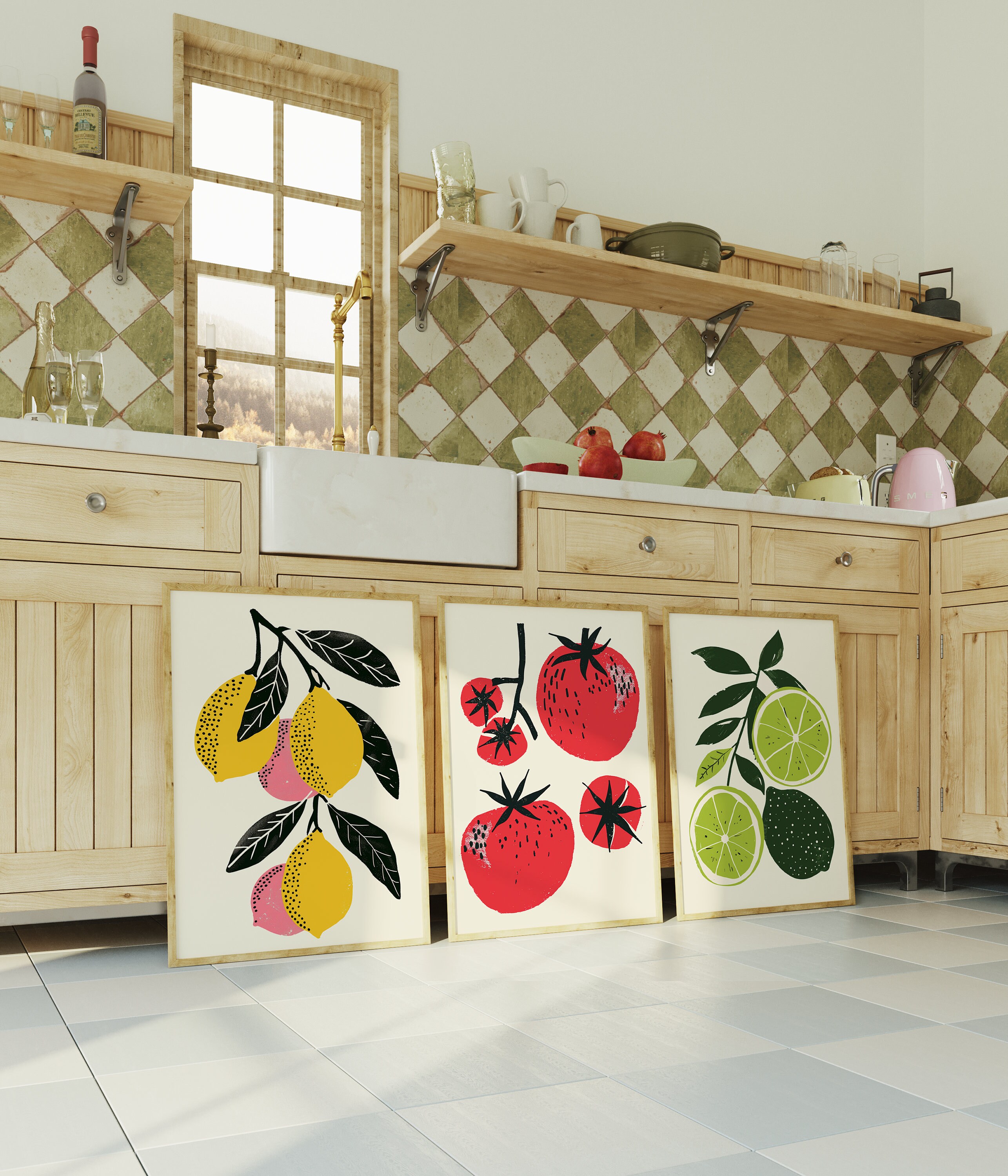 set of 2 kitchen prints | kitchen wall art, fruit wall... Colorful Fruit Art Print Set: Modern Kitchen Decor (digital Download ...