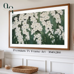 Tranquil White Flowers Digital Art for Samsung Frame TV - Serene Floral Wall Art, Instant Download, Elegant Home Decor, Modern Interiors