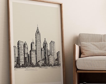 Atlanta Skyline Art Print: Minimalist Black and White Cityscape (Digital Download)