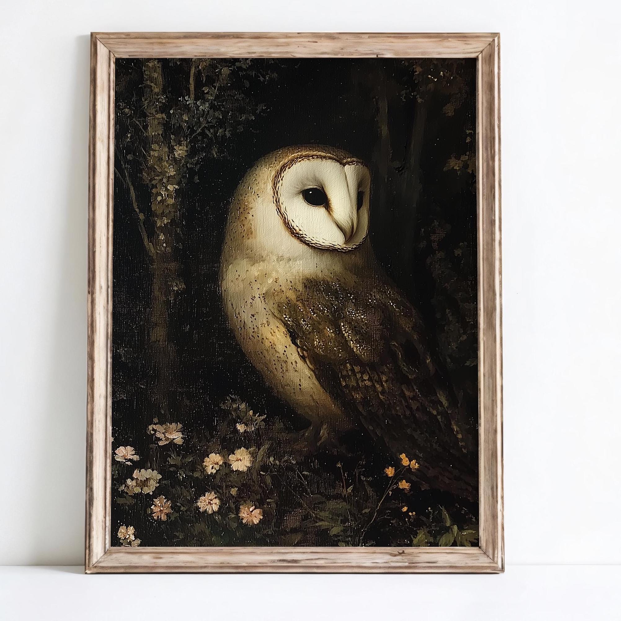 Vintage Barn Owl Art Print: Dark Academia Gothic Decor (Digital Download)