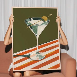 Impressão de arte em taça de Martini retrô - Arte de parede de bar com inspiração vintage - Ilustração de coquetel moderno de meados do século