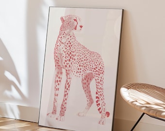 Pink Cheetah Art Print, Modern Animal Wall Art, Safari Jungle Decor, Minimalist Cheetah Poster, Bold Cat Illustration, Digital Download