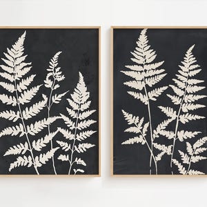 Monochrome Botanical Fern Art Print Set of 2, Minimalist Black and Beige Plant Wall Art, Nature Inspired Home Decor, Modern Digital Print