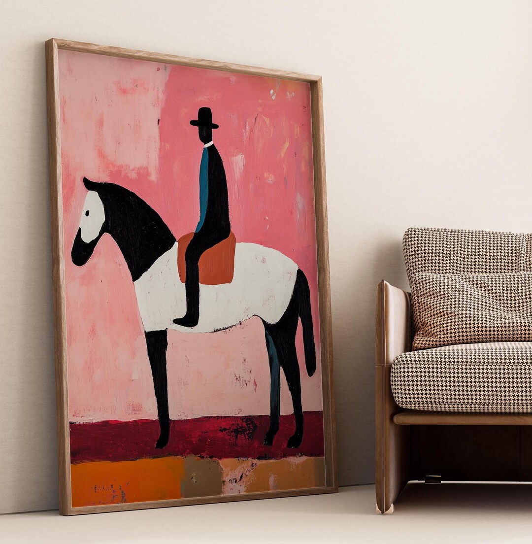 Abstract Cowboy Horse Wall Art Print, Modern Minimalist Western Decor ...