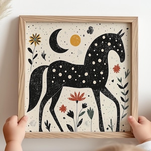 Folk Art Horse Print: Whimsical Scandi Nursery Decor (Digital Download)