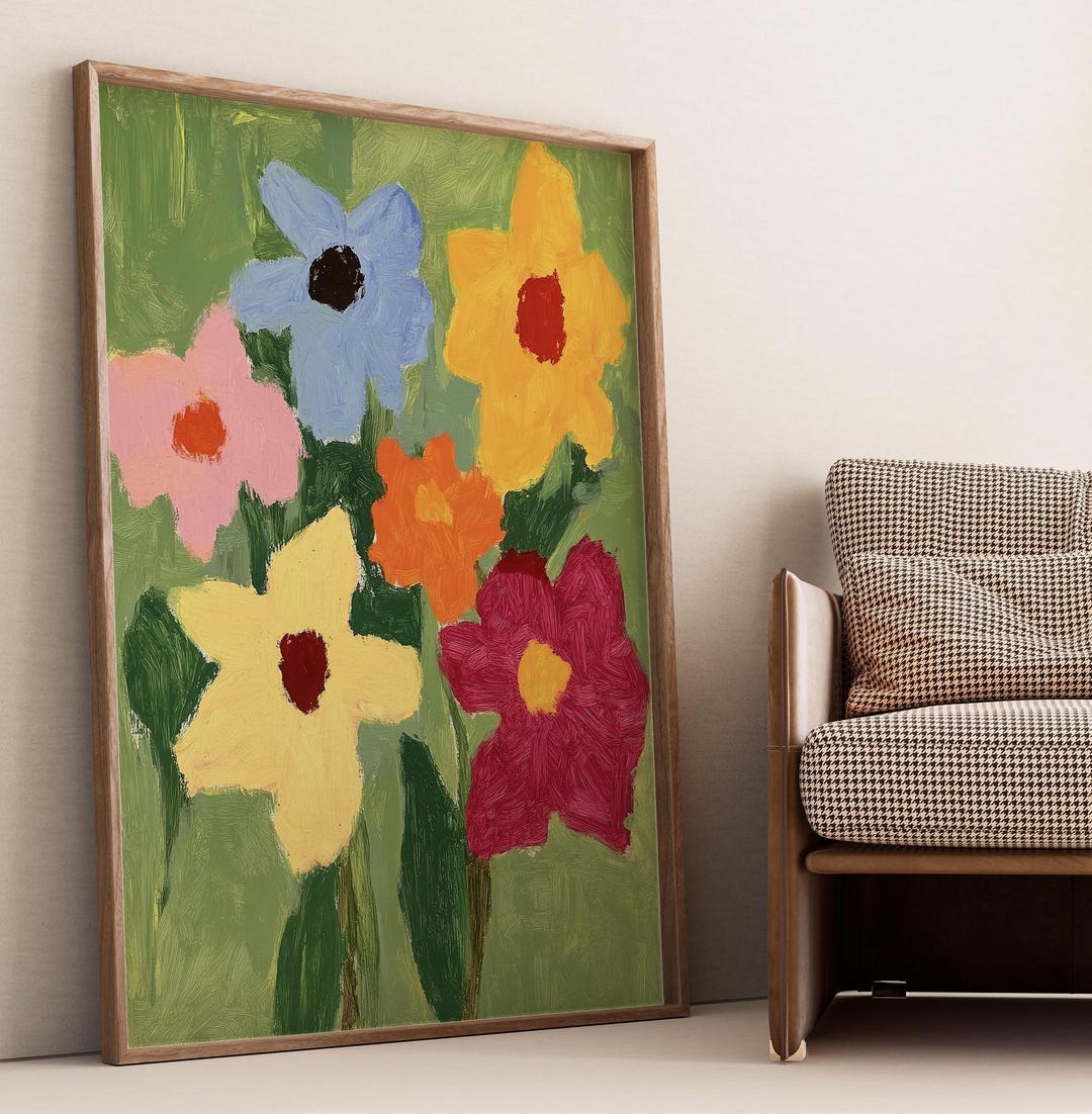 Vibrant Floral Art Print, Colorful Botanical Wall Decor, Bold Abstract ...