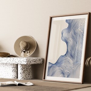 Blue Topography Wall Art Print, Minimalist Line Drawing, Modern ...