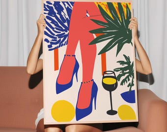 Impresión artística de ilustración de vino: Decoración de mesa moderna (descarga digital)