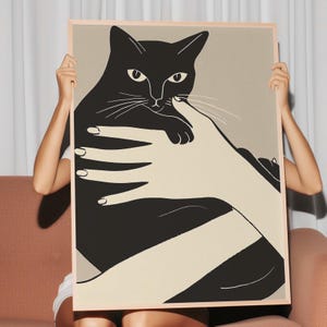 Minimalist Cat and Hands Art Print - Black and White Digital Download ...