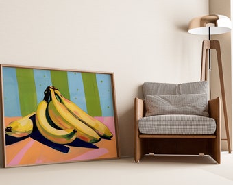 Vibrant Banana Art Print - Colorful Kitchen Digital Wall Art, Modern Fruit Illustration, Printable Home Decor