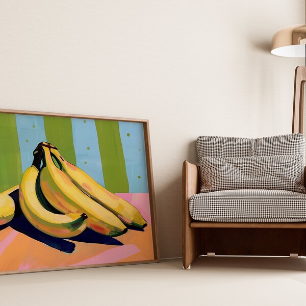 Vibrant Banana Art Print - Colorful Kitchen Digital Wall Art, Modern Fruit Illustration, Printable Home Decor