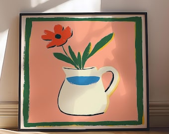 Floral Vase Art Print: Modern Abstract Flower (Digital Download)