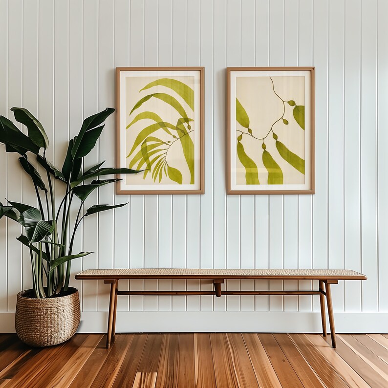 Seaweed Diptych Wall Art Set, Olive Green Coastal Prints, Minimalist Ocean-Inspired Decor, Modern Beach House Wall Art, Digital Download image 4
