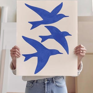 Electric Blue Bird Digital Art Print - Minimalist Wall Decor for Coastal and Scandinavian Spaces - Simple Nature-Inspired Art