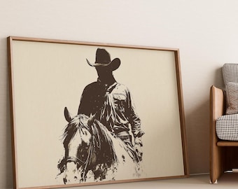 Vintage Cowboy Art Print: Rustic Western Decor (Digital Download)