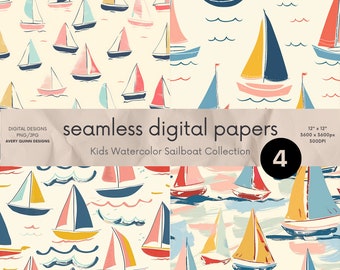 Aquarell Segelboot Muster: Digitales Papier (PNG, JPG)