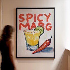Pittige Margarita Digital Art Print, gedurfd handgeschilderd cocktailmuurdecor, kleurrijk dopaminedecor voor keuken, barwagen of galeriemuur