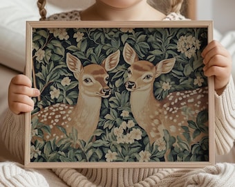 Vintage Deer Tapestry Print: Cottagecore Nursery Decor (Digital Download)