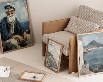 Vintage Nautical Print Set: Coastal Lighthouse, Sailboat Art (Digital Download)