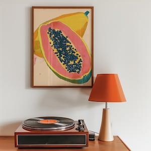 Papaya Wandkunst, Tropische Früchte Küchen Dekor, Food Poster, Boho Kunstdruck, Moderne Sommer Illustration, Bunt Haus Download