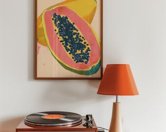 Impressão artística de cozinha com mamão: decoração boho tropical (download digital)