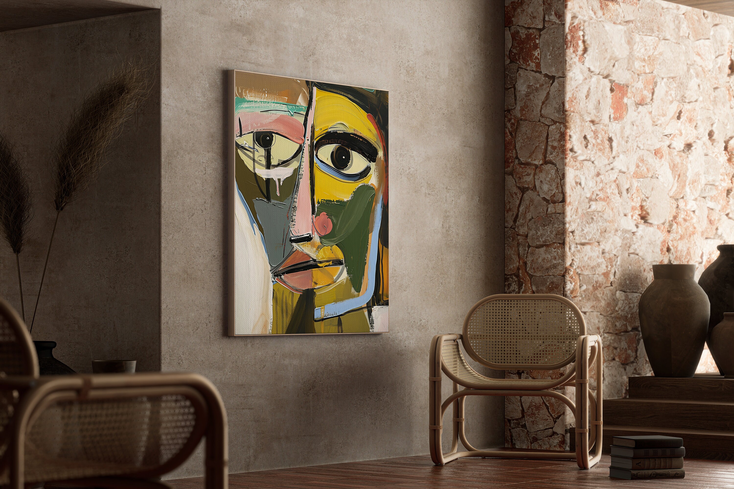 Abstract Cubist Face Art Print: Bold Colors, Modernist Portrait ...