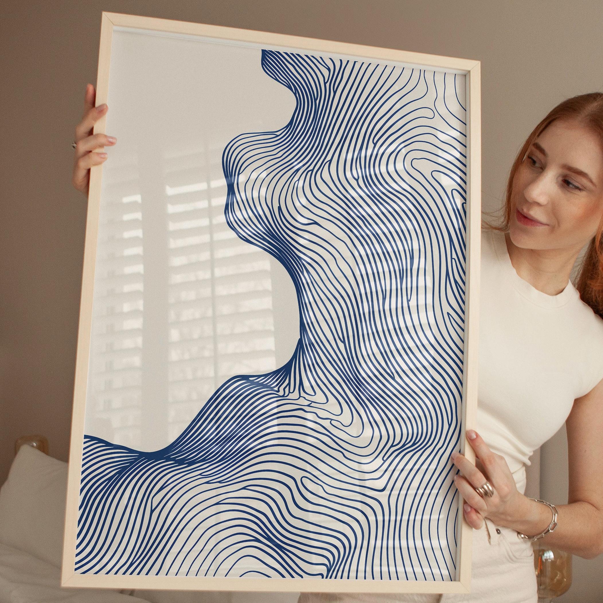 Topography Line Art Print - Minimalist Blue Contour Wall Art, Abstract Modern Decor, Digital Download, Various Sizes, Blue Home Decor
