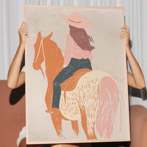 Cowgirl Horse Art Print: Minimalist Western Decor (Digital Download)