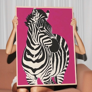 Bold Zebra Art Print, Modern Animal Wall Art, Pop Art Zebra Print, Digital Download, Various Sizes Available, Vibrant Home Decor