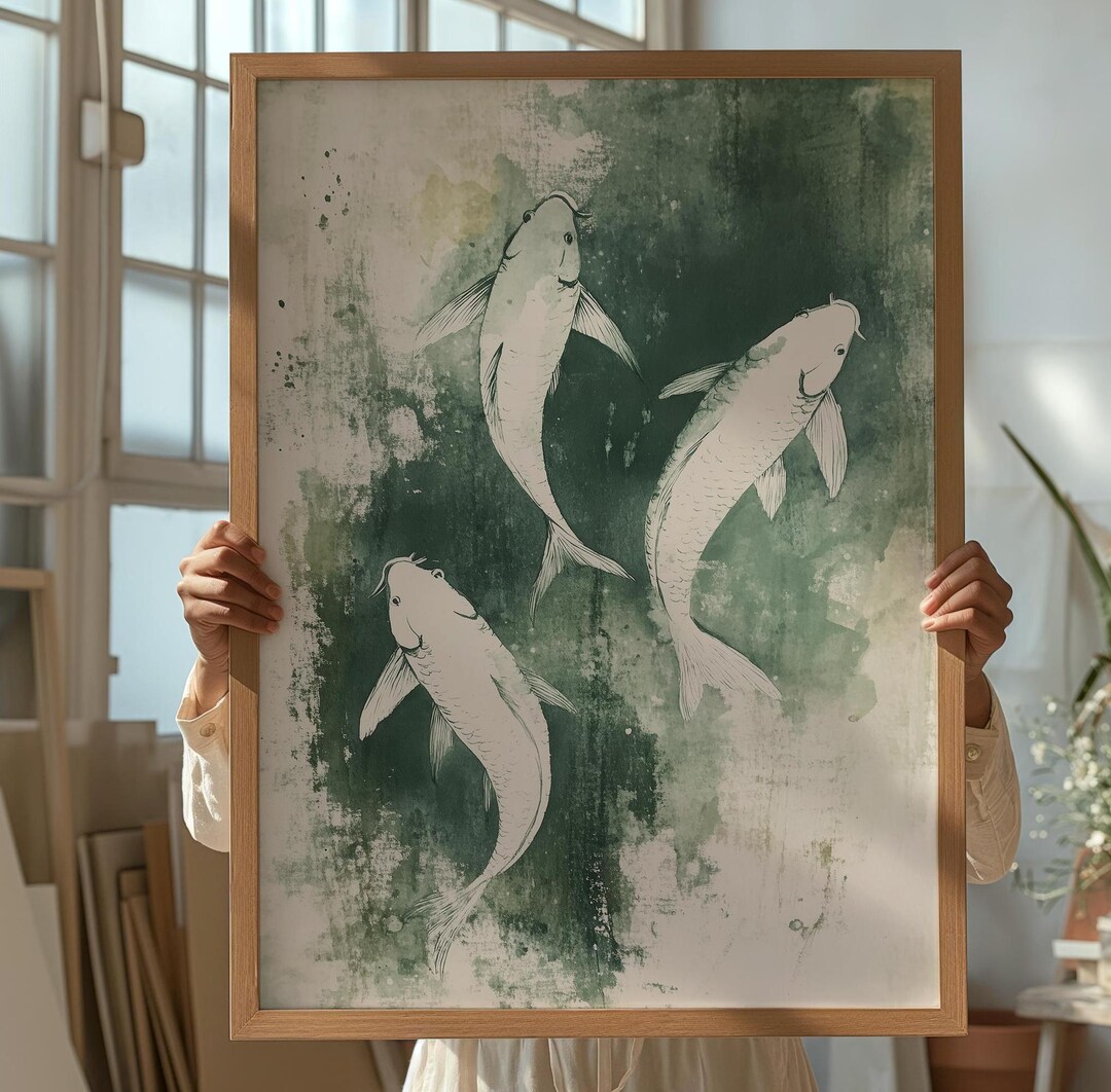 Koi Fish Watercolor Print: Minimalist Japanese Zen Wall Art (digital ...