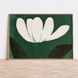 Impression d&#39;art minimaliste fleur blanche, art mural botanique moderne du milieu du siècle, affiche florale neutre Japandi, décoration d&#39;intérieur en téléchargement numérique
