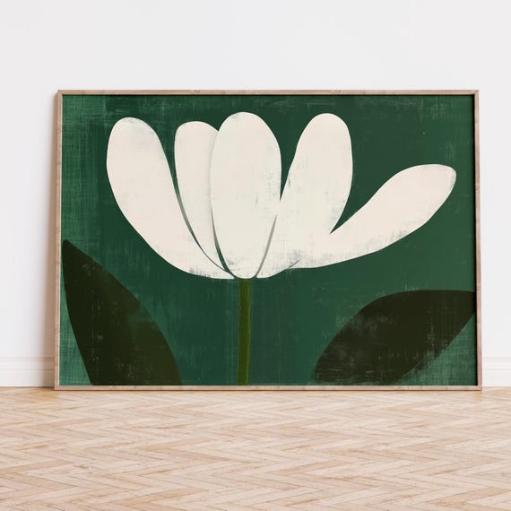 Minimalist White Flower Art Print, Mid Century Modern Botanical