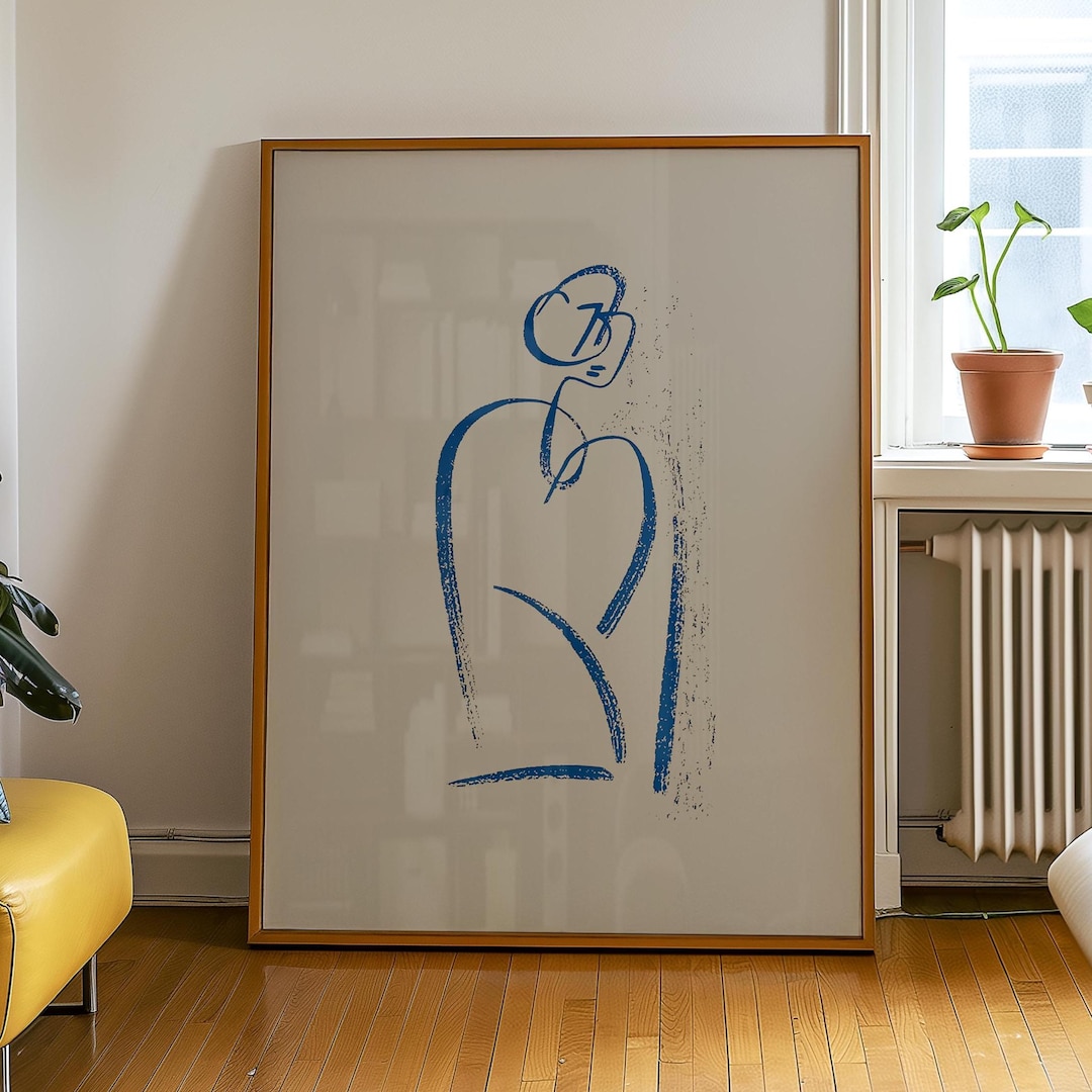 Minimalist Blue Line Art Print – Abstract Woman Wall Art – Digital ...