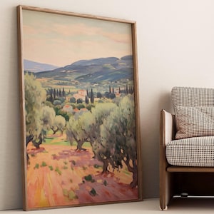 Tuscan Vista Italian Landscape Print, Olive Trees, Rustic Tuscany Art, Italian Countryside Decor, Mediterranean Sunset, Digital Download