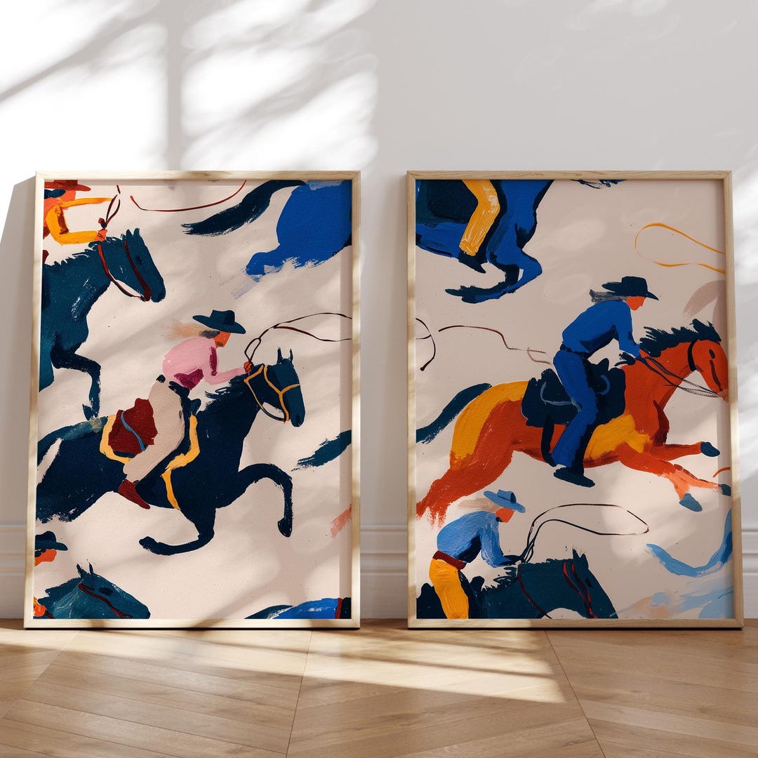 Western Cowboy Horse Print Set, Colorful Wild West Digital Art ...