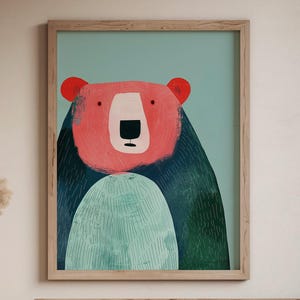 Arte infantil de oso azul: Impresión animal minimalista (descarga digital)