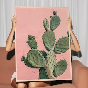 Feigenkaktus Druck - schicke rosa Wüste botanische Wandkunst, moderne Kakteen-Dekoration, druckbare Sukkulenten-Illustration, trendige Pflanzenkunst