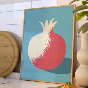 Modern Pomegranate Wall Art, Abstract Fruit Print, Minimalist Kitchen Decor, Mediterranean Poster, Bold Graphic Art, Scandinavian Kitchen