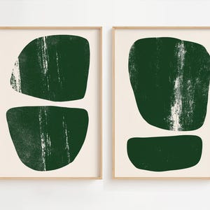 Minimalist Abstract Green Shapes Digital Art Prints, Set of 2 | Mid Century Modern Wall Art | Contemporary Geometric Prints | Japandi Decor