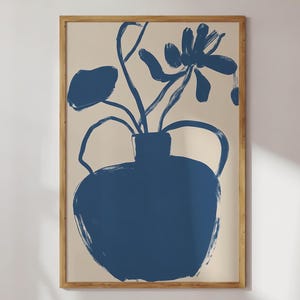 Blue Vase Botanical Art Print: Scandinavian Minimalist Decor (Digital Download)