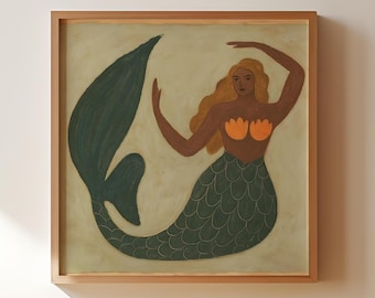 Boho Mermaid Art Print: Coastal Siren Illustration (Digital Download)