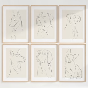Minimalist Line Art Dog Prints, Set of 6 Digital Downloads, Modern Dog Wall Art, Dog Line Drawings, Pet Lover Home Decor