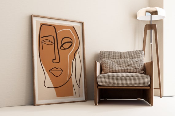 Minimalist Face Line Art Print: Modern Neutral Decor (Digital Download)